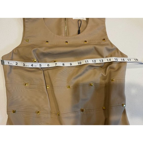 Calvin Klein Womens Sheath Dress Studded Detail Round Neck Back Zip Beige Size 6 - Picture 4 of 7